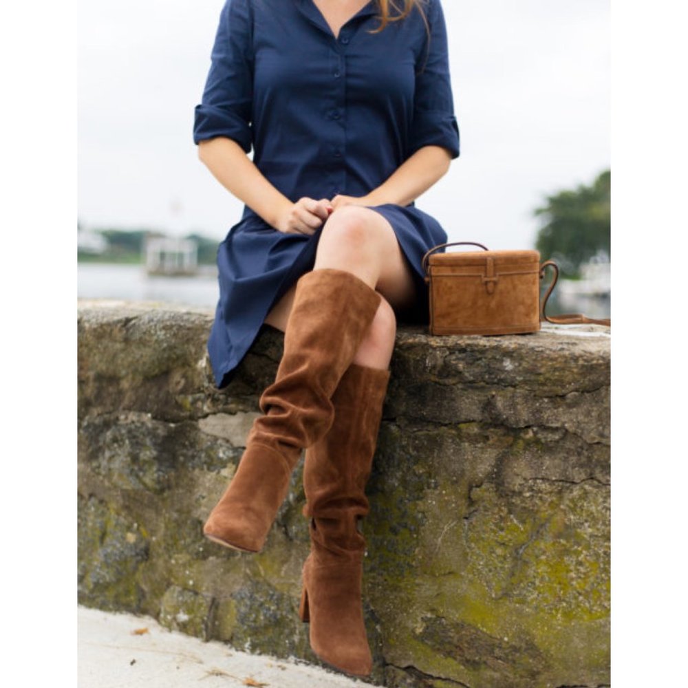 NEW Banana Republic $239 Midshaft Suede Slouchy Boot Nutmeg Brown - Picture 5 of 11